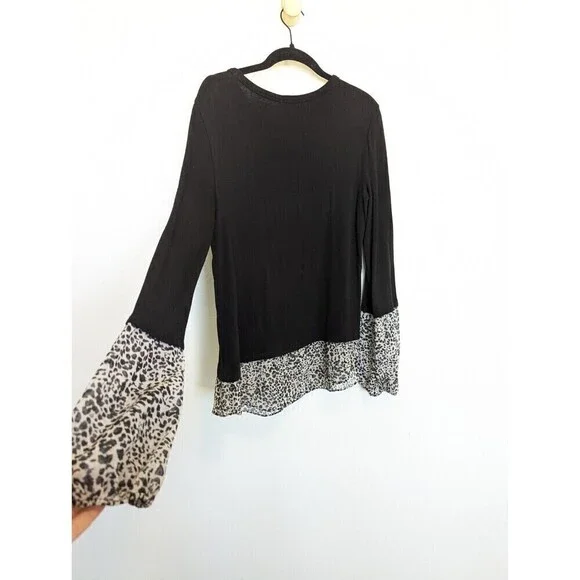 Bailey 44 Shirt Womens Large Black Wool Blend Long Sleeve Animal Print Tunic Top - Picture 6 of 11